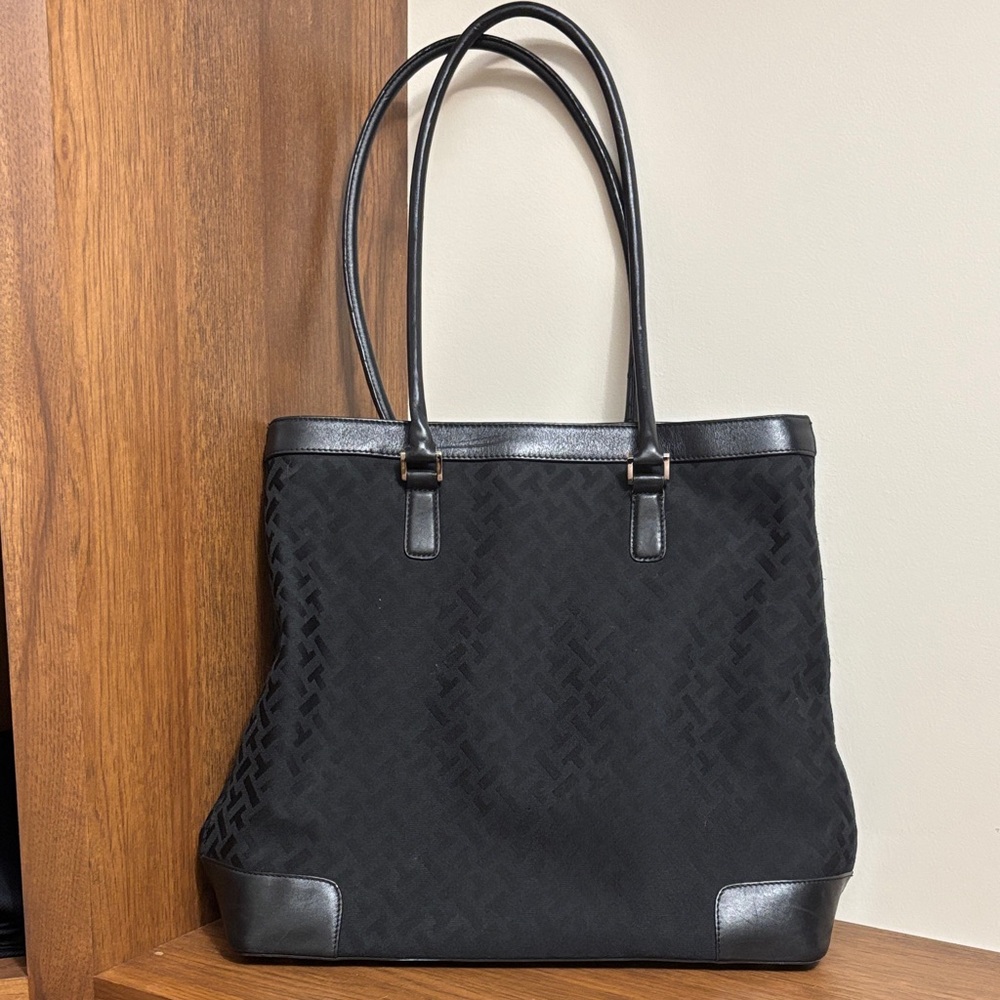 Talbots Black Patterned Tote Bag - image 1